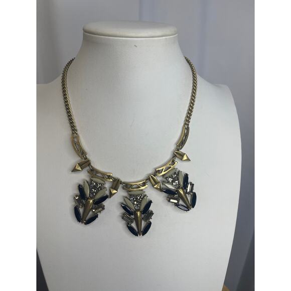 J. Crew J Crew gold tone statement necklace signed costume jewelry faux jewels - Picture 9 of 14